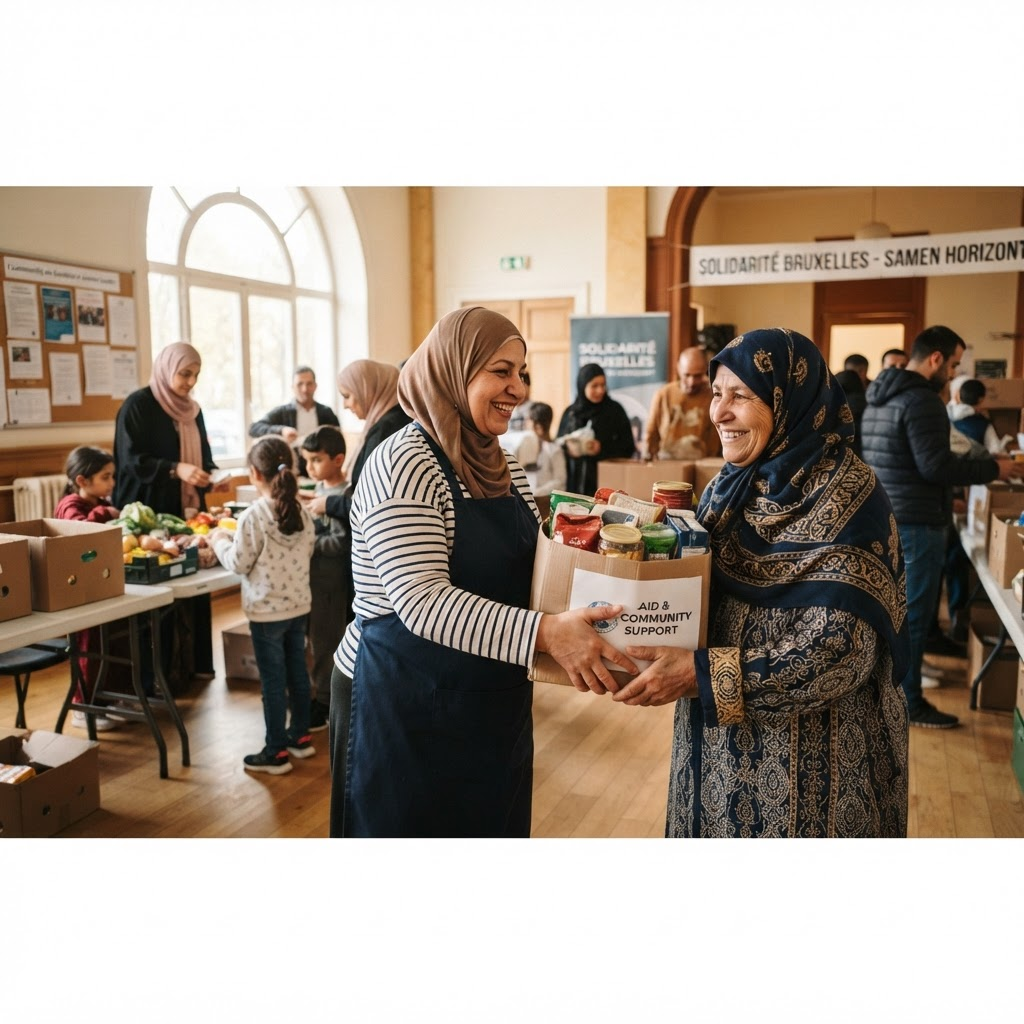 Volunteers supporting families at a Brussels community center